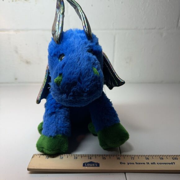 Dragon Plush Stuffed Animal Blue Green Iridescent Wings Horns Glitter Eyes P1 - Picture 9 of 9